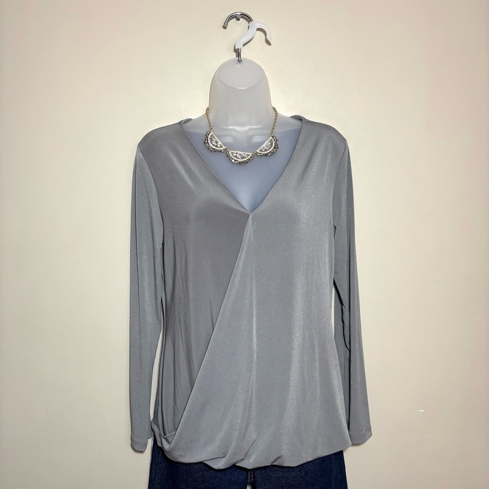 Banana Republic Elegant Gray Women's Top Wrap-Front Blouse Long Sleeve V-neck M
